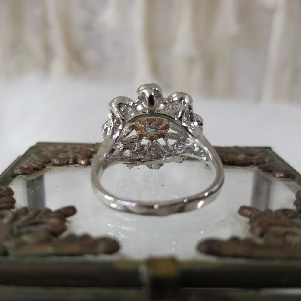 nwot 9mm Peach Saltwater Pearl Flower Silver Ring - Picture 4 of 5